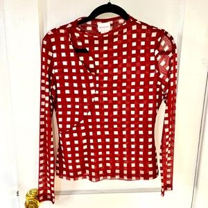 Find Me Now Red & White Cut Out Checkered Top - Size Small